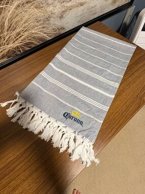 Corona Gray Striped Cotton Fringe Towel NWOT